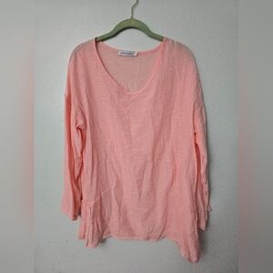 Womens Long Sleeve Shirt Small Pink Oversized Blouse Pullover
